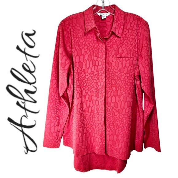 ATHLETA Urbanite Relaxed Silky Textured Button Up Matador Red Snakeskin, Small - Picture 13 of 13